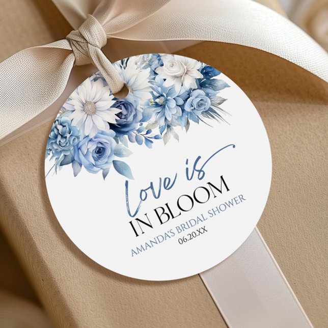 Étiquettes Cadeau L'amour est en fleurs Dusty Blue Floral Fête de Ma (Créateur téléchargé)
