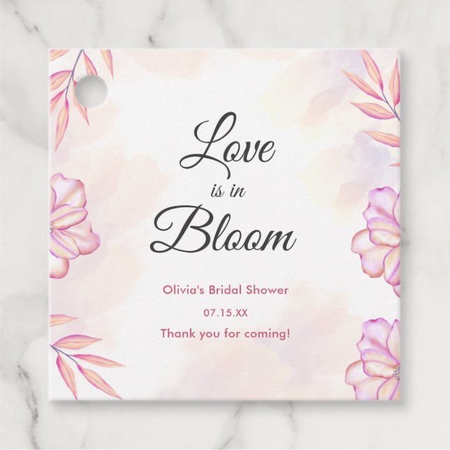Étiquettes Cadeau L'amour est en fleurs Shower de mariage floral aqu (Devant)