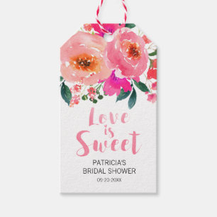 Étiquettes-cadeau L'amour est une douce fête de mariage floral rose