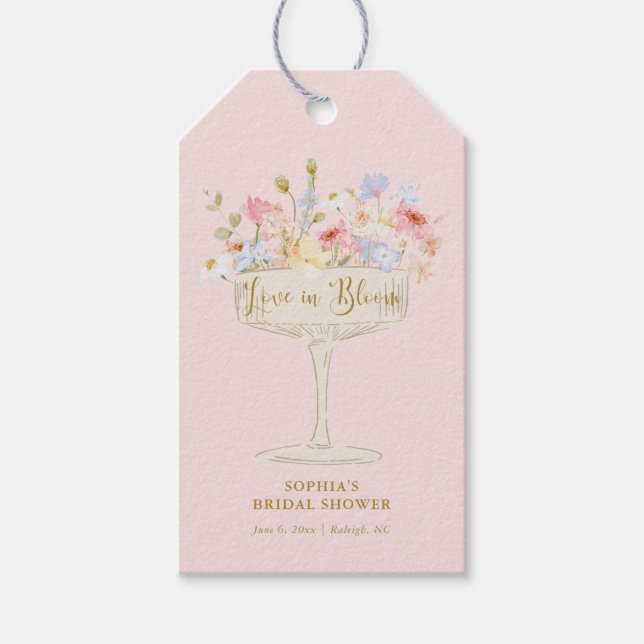 Étiquettes-cadeau L'amour rose en Fête des mariées fleurie Merci (Devant)