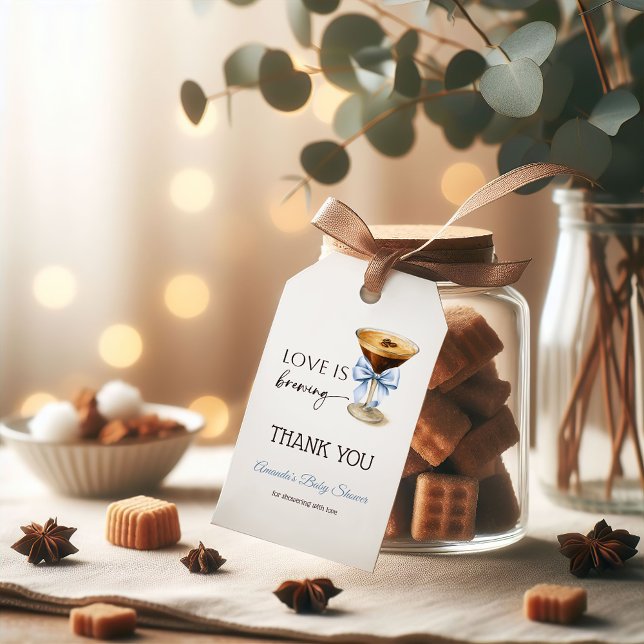 Étiquettes-cadeau L'amour se prépare Blue Coquette Arc Bridal Shower (Créateur téléchargé)