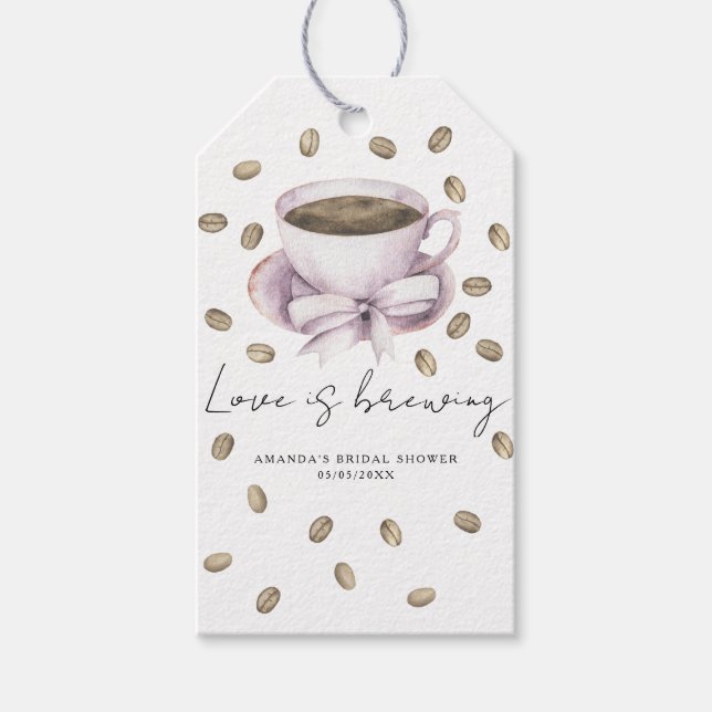 Étiquettes-cadeau L'amour se prépare Shower de mariage Bow Coffee (Devant)