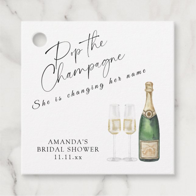 Étiquettes Cadeau Lancement de champagne pour la mariée (Devant)