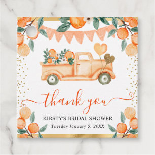 Étiquettes Cadeau Lancement de Mariage au Camion Orange et Fleurs à