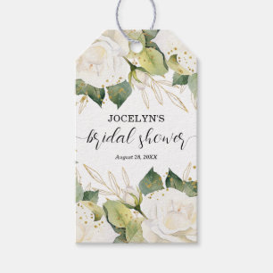 Étiquettes-cadeau Lancement de Mariage aux Roses Blanches Élégantes
