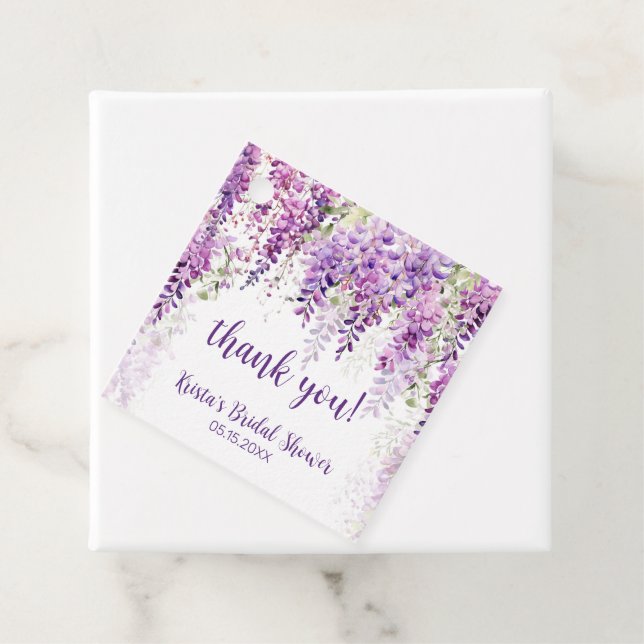 Étiquettes Cadeau Lancement de mariage violet aquarelle Wisteria (En situation)