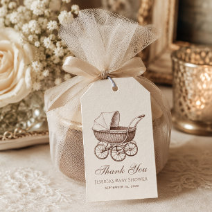 Étiquettes-cadeau Landau de bébé vintage marron Merci Cadeau de Baby