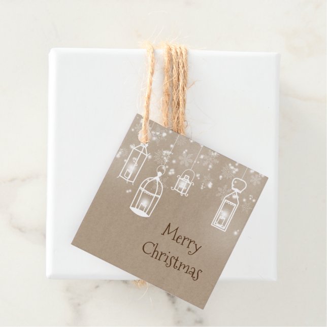 Étiquettes Cadeau lanternes blanches de neige (En situation)