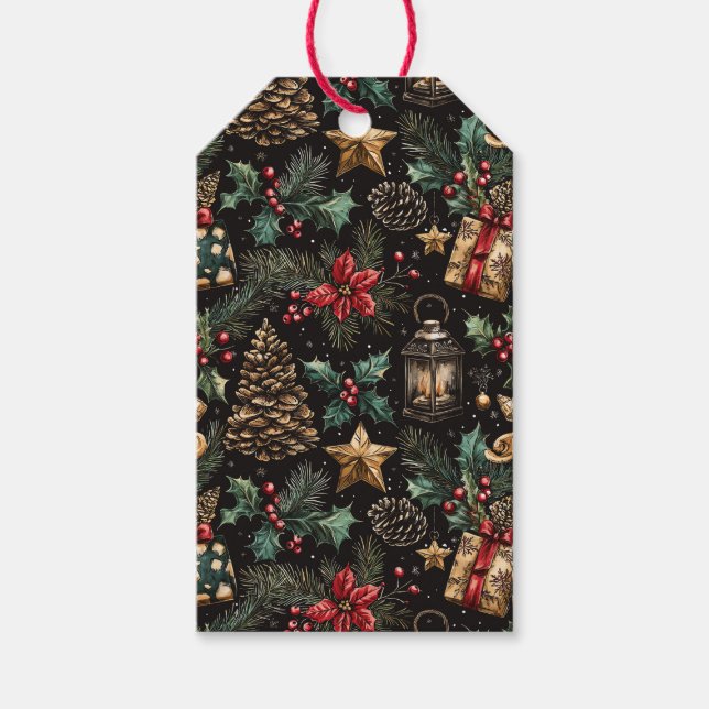 Étiquettes-cadeau Lanternes de Noël Vintage (Devant)