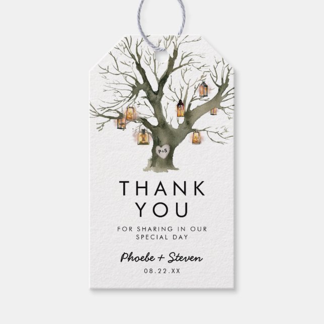 Étiquettes-cadeau Lanternes rustiques Mariage en chêne Favoriser le  (Devant)