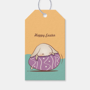Étiquettes-cadeau Lapin adorable pondu sur un oeuf de Pâques violet