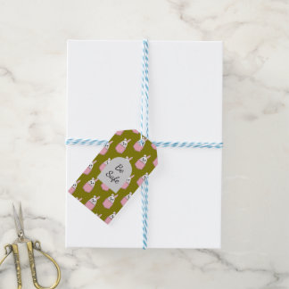 Étiquettes-cadeau Lapin Blanc dans un Motif de Pochette Rose | Perso
