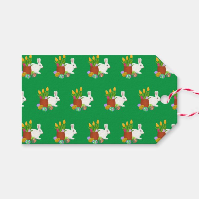 Étiquettes-cadeau Lapin Blanc Joyeux Pâques (Devant (Horizontal))