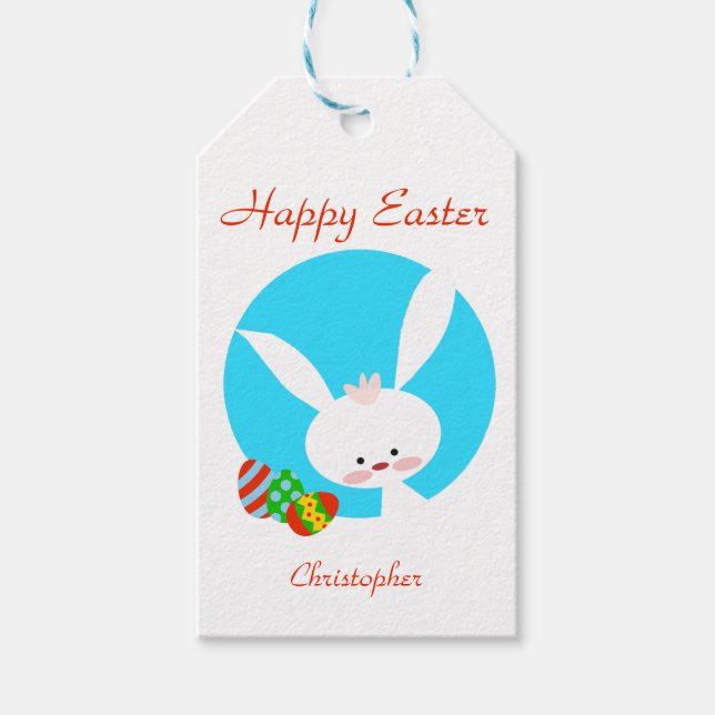 Étiquettes-cadeau Lapin Blanc Joyeux Pâques (Devant)