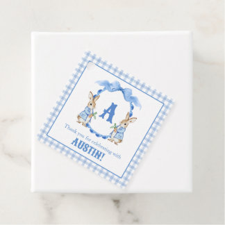 Étiquettes Cadeau Lapin Bleu En vichy Monogramme Crest