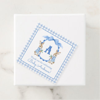 Étiquettes Cadeau Lapin Bleu En vichy Monogramme Crest