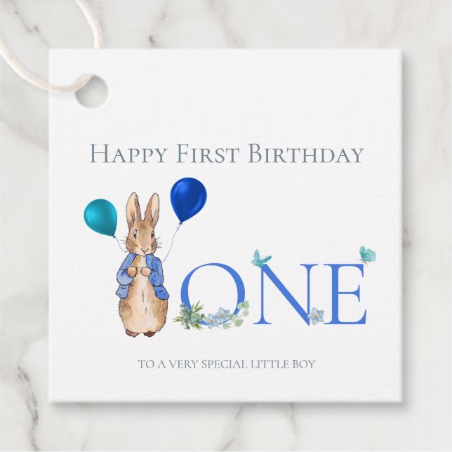 Étiquettes Cadeau Lapin Classique Premier anniversaire (Devant)
