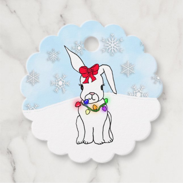 Étiquettes Cadeau Lapin de neige de Noël personnalisé (Devant)