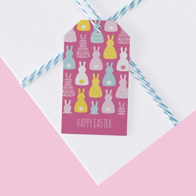 Étiquettes-cadeau Lapin de Pâques (Pink Bunny Rabbit Happy Easter gift tag.  Matching gift wrap and items available.)