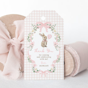 Étiquettes-cadeau Lapin de Pâques à l'arc rose ballon anniversaire r