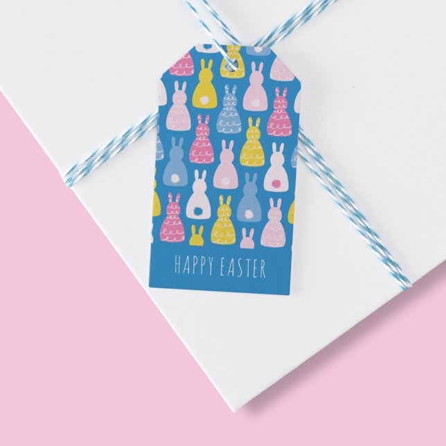 Étiquettes-cadeau Lapin de Pâques Bleu (Cute bunny rabbit Happy Easter gift tag in blue. Matching gift wrap available.)