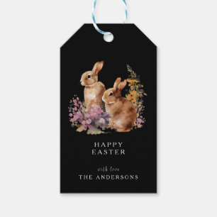 Étiquettes-cadeau Lapin de Pâques floral printemps sombre aquarelle