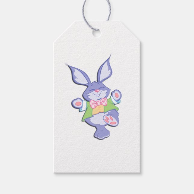 Étiquettes-cadeau Lapin de Pâques violet dansant (Devant)