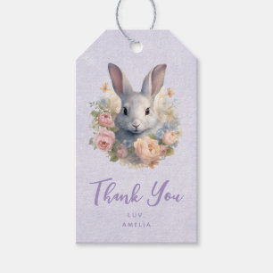 Étiquettes-cadeau Lapin Entouré de Fleurs Pastel Party Mignon