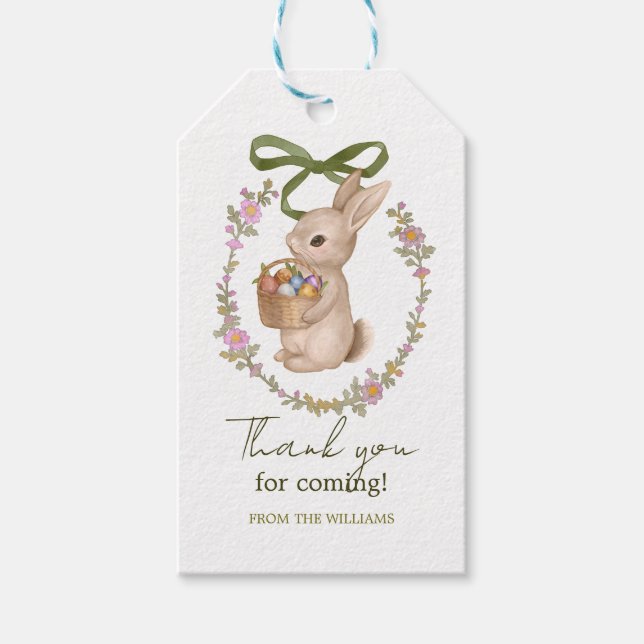 Étiquettes-cadeau Lapin floral de Pâques (Devant)