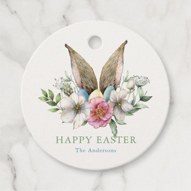 Étiquettes Cadeau Lapin Floral Ear Pâques (Devant)