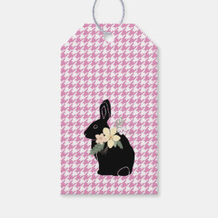 Étiquettes-cadeau Lapin Lapin Silhouette Fleurs Houndstooth Pâques
