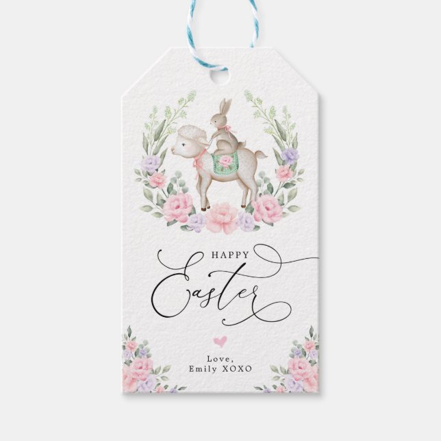 Étiquettes-cadeau Lapin Lapin Violet Floral Blush Joyeux Pâques (Devant)