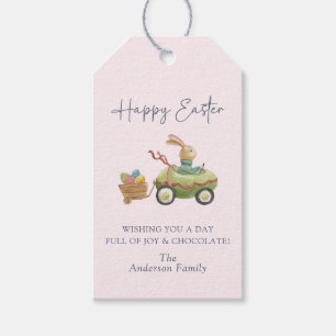 Étiquettes-cadeau Lapin Mignon Aquarelle, Pâques Rose Joyeux 