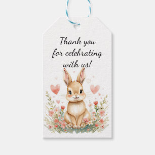 Étiquettes-cadeau Lapin Mignon de la Forêt Coeurs Roses Fleur Pastel