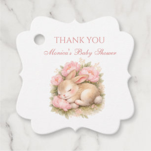 Étiquettes Cadeau Lapin Mignon Fête de Naissance Rose Pivoine