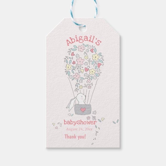 Étiquettes-cadeau Lapin mignonette en ballon à air - Merci bébé (Devant)