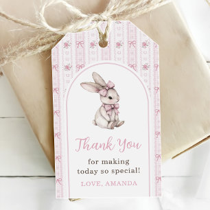 Étiquettes-cadeau Lapin vintage avec noeud rose 1er anniversaire