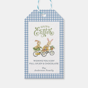 Étiquettes-cadeau Lapins à l'aquarelle, Gingham de Pâques mignon et 