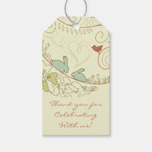 Étiquettes-cadeau Lapins et fleurs Baby shower de Merci neutre