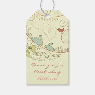 Étiquettes-cadeau Lapins et fleurs Baby shower de Merci neutre