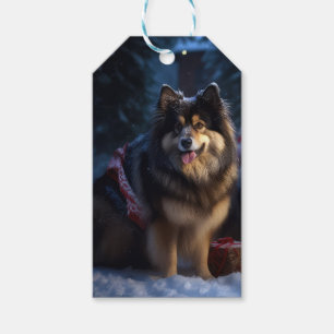 Étiquettes-cadeau Lapphund finlandais Traîneau enneigé Décor de Noël