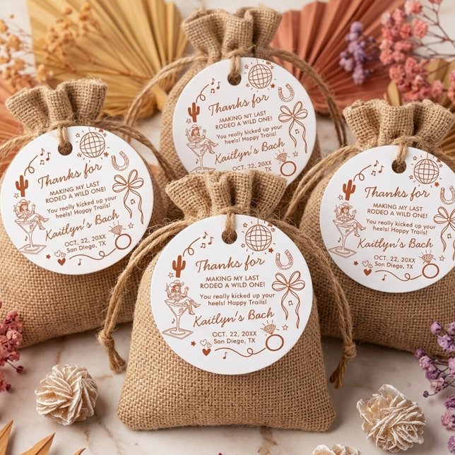 Étiquettes Cadeau Last Rodeo Disco Cowgirl Bachelorette Party (Créateur téléchargé)