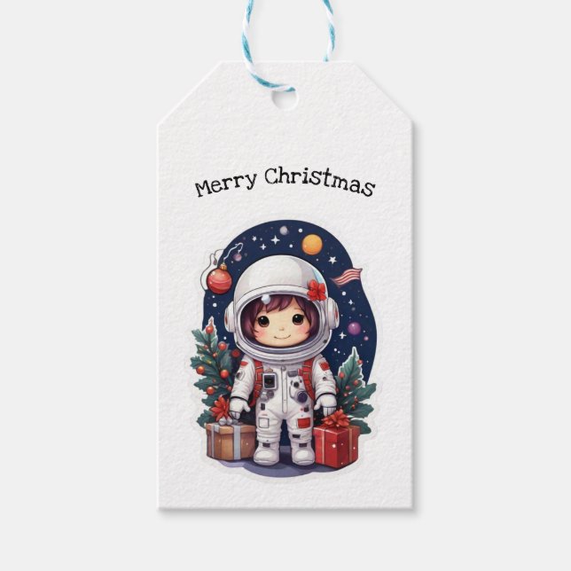 Étiquettes-cadeau L'astronaute de Noël customisé Père Noël (Devant)