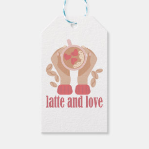 Étiquettes-cadeau Latte et coupe d'amour, mains et citation de café