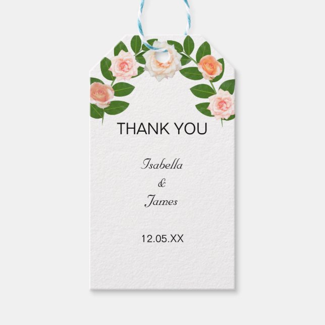 Étiquettes-cadeau Laurier & Fleurs de Rose Mariage (Devant)