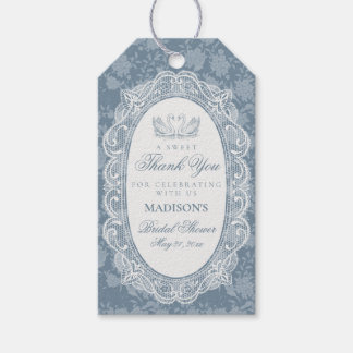 Étiquettes-cadeau Lavabo en dentelle bleue Vintage Floral Bridal Sho