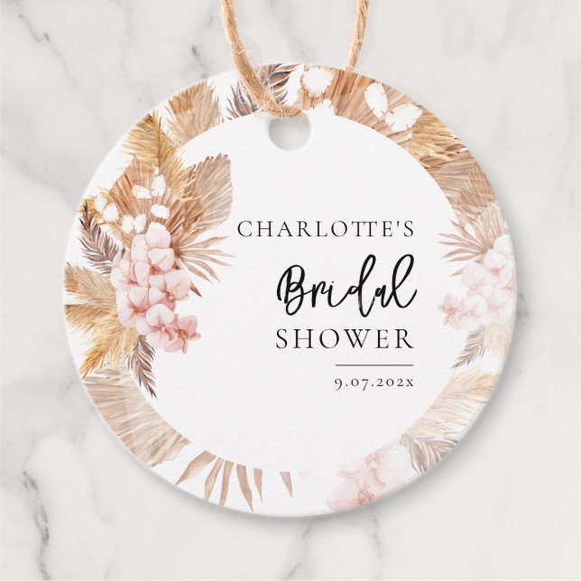 Étiquettes Cadeau Lavage de mariage floral rose herbe de Pampas (Devant)