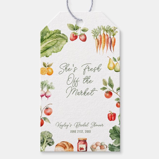 Étiquettes-cadeau Lavage de printemps Fête de mariage au marché des  (Bridal shower favor tag, fresh off the market, rustic, farmhouse, farm to table, garden party)