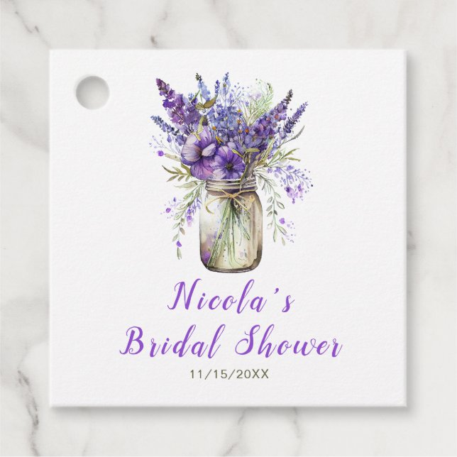 Étiquettes Cadeau Lavande Bocal Mariage Shower  (Devant)