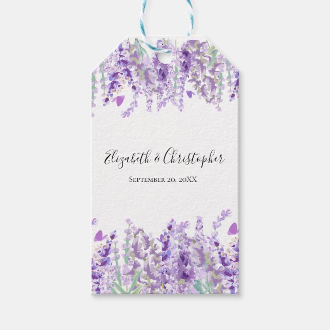 Étiquettes-cadeau Lavande Botanique Floral Purple Mariage vert (Devant)